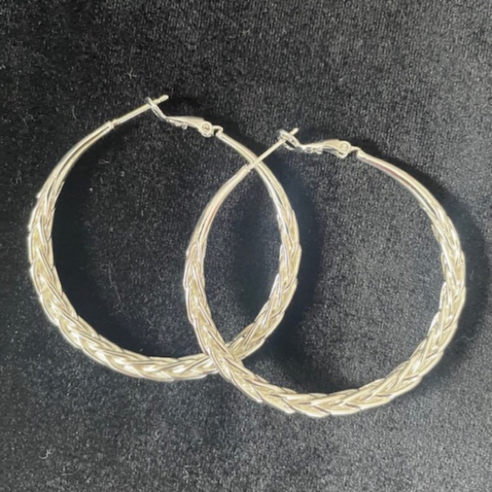 Large Silver Braided Hoop Earrings New